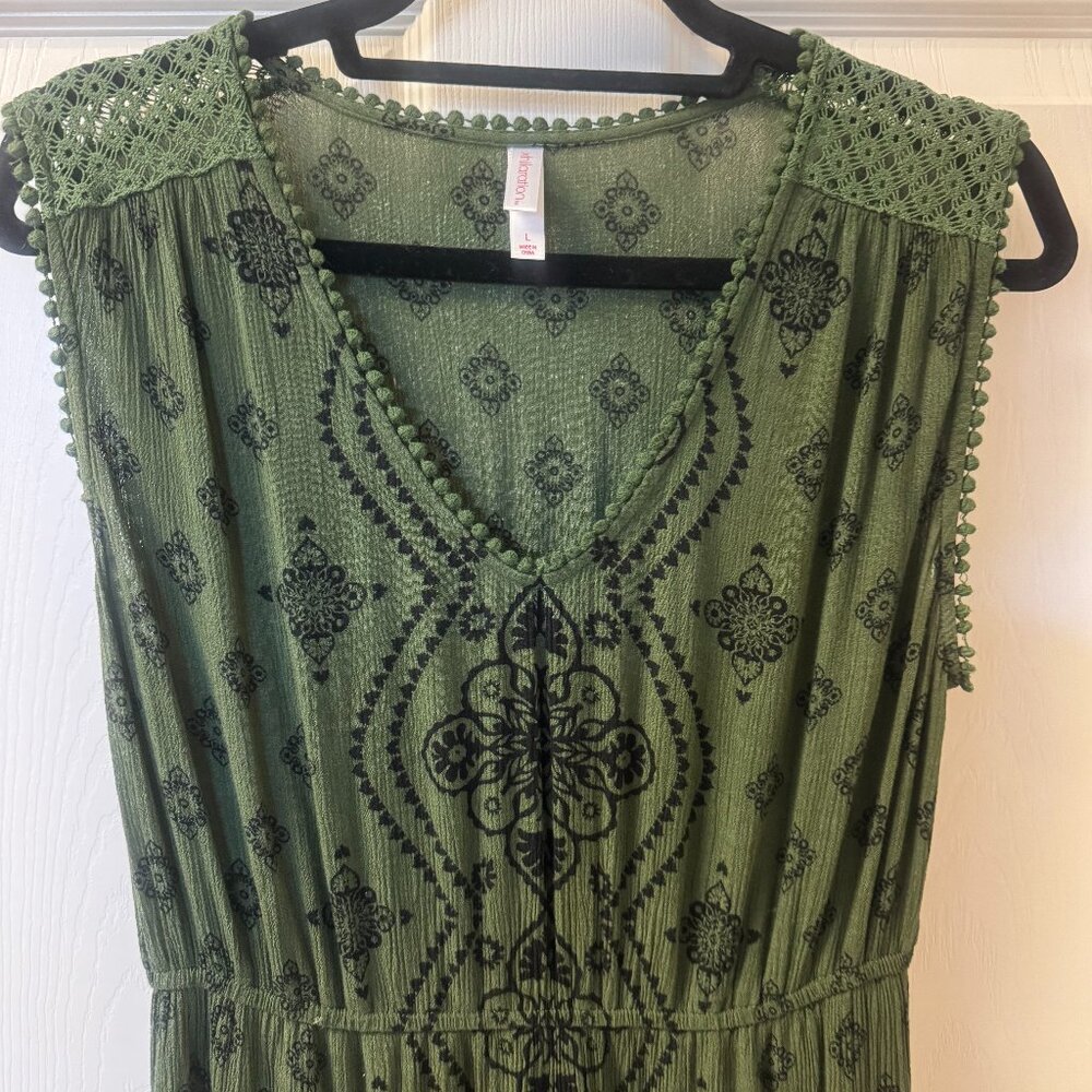 Xhileration Brand. -  Dark Olive, Embroidered, Gauze, Maxi Dress. Size Large